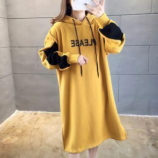 Hooded Oversize Color Panel Long Sweatshirt
