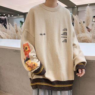 Floral Print Lettering Sweater