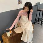 Spaghetti-strap Floral Midi A-line Dress / Long-sleeve T-shirt