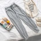 Color-block Striped Drawcord Cropped Pants Gray - One Size