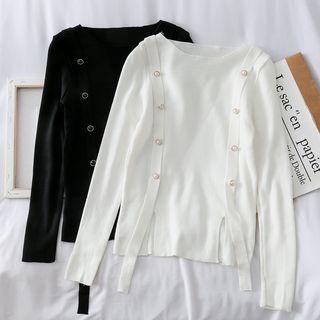 Tie-accent Plain Knit Top