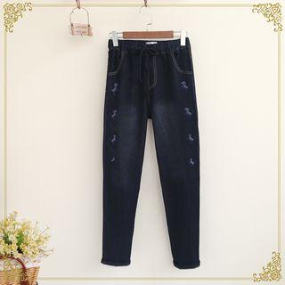 Cat Embroidered Jeans