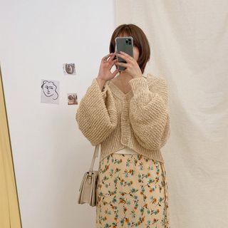 Bishop-sleeve Crop Cardigan