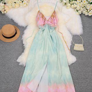 Gradient Tie-dye V-neck Spaghetti-strap Dress