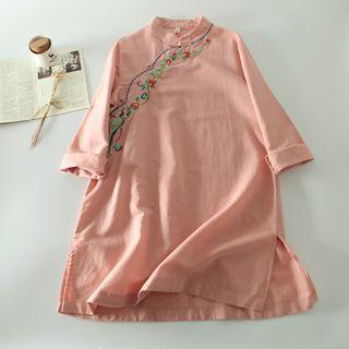 Long-sleeve Mandarin Collar Embroidered Tunic