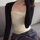 Long-sleeve Mock Two-piece Two-tone Top Black & Beige - One Size
