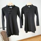 Frog-button Knit Mini Sheath Dress Dress - Black - One Size