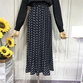 Elastic-waist Dotted Pleated Shift Dress