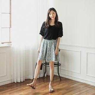 Elastic-waist Pattern Mini Skort