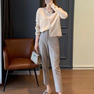 Set: Plain Cardigan + Straight-leg Pants