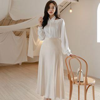 Cut-out Blouse / Midi A-line Skirt