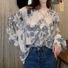 Floral Blouse Light Gray - One Size