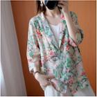 Printed 3/4-sleeve Single-button Blazer