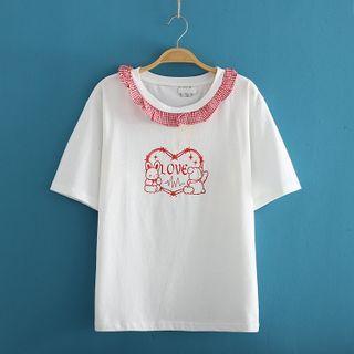 Ruffled Heart Print T-shirt