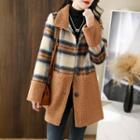 Faux Shearling Plaid Button-up Jacket