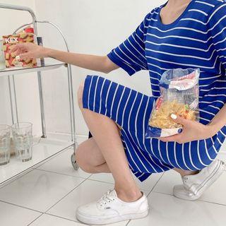 Slit-back Stripe Midi Knit Dress