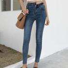 Asymmetrical Washed Skinny Jeans