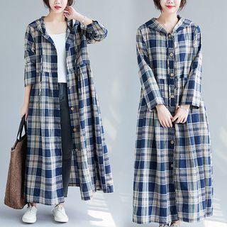 Plaid Long Hooded Top