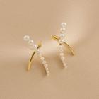 Cross Faux Pearl Alloy Earring 1 Pair - Gold - One Size