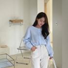 Round-neck Drop-shoulder Stripe Blouse