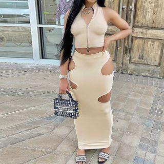 Set: Crop Tank Top + Cutout Maxi Pencil Skirt