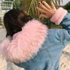 Faux Shearling Furry-trim Hooded Buttoned Denim Jacket