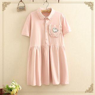 Cat Embroidered Short-sleeve Shirt Dress