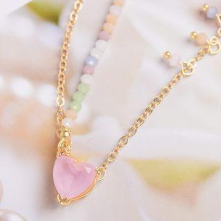 Heart Bead Necklace Xl519 - Pink - One Size