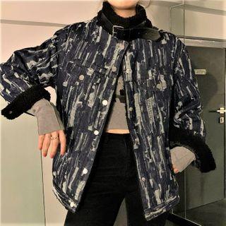Print Denim Jacket Black & Gray - One Size