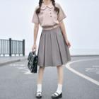 Short-sleeve Shirt / Midi A-line Pleated Skirt