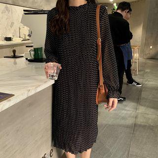 Long-sleeve Dotted Midi Chiffon Dress As Shown In Figure - One Size