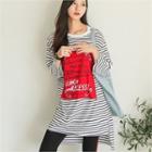 Lettering-patch Stripe T-shirt Dress