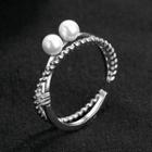 Faux Pearl Alloy Layered Ring 1 Pc - Silver - One Size