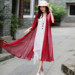 Plain 3/4 Sleeve Long Light Coat