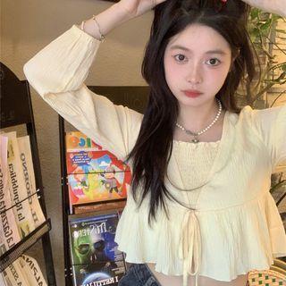 Mock Two-piece Tie-strap Cropped Blouse