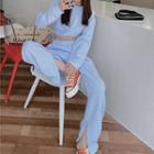 Set: Long Sleeve Knotted Hem Cropped Sweatshirt + Jogger Pants