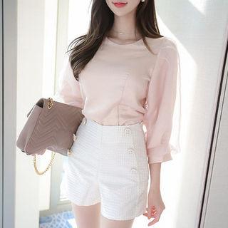 Mesh-overlay Sleeve Top