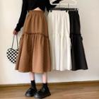 High-waist Drawstring Frill Trim Plain Skirt