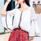 Tassel 3/4-sleeve Blouse White - M