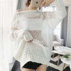 Perforated Mohair Long-sleeve Knit Sweater