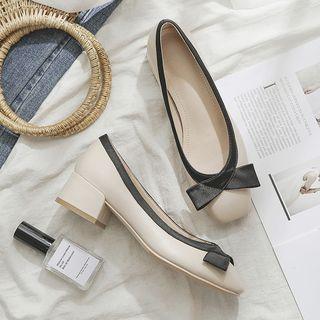 Contrast Trim Bow-accent Block Heel Pumps