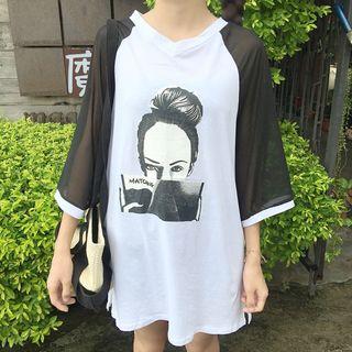 3/4-sleeve Panel Long-sleeve T-shirt