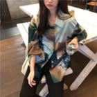 3/4-sleeve All-over Print Shirt As Shown In Figure - One Size