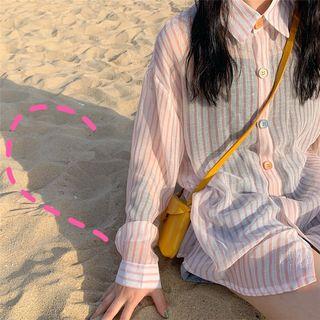 Color Button Striped Long-sleeve Loose-fit Light Shirt