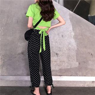 Short-sleeve Cropped T-shirt / Dotted Harem Pants