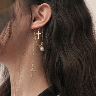 Cross Fringe Dangle Earring 1 Pc - As Shown In Figure - One Size