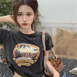 Short-sleeve Palm Tree Print Vintage T-shirt