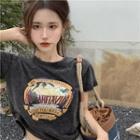 Short-sleeve Palm Tree Print Vintage T-shirt