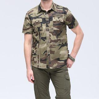 Short-sleeve Camouflage Print Shirt