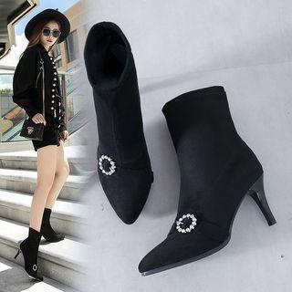 Rhinestone Buckled High Heel Booties